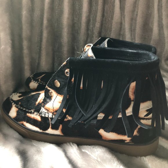 Nine West Moccasin NWOB Animal Print Fringe Booty - Picture 3 of 5